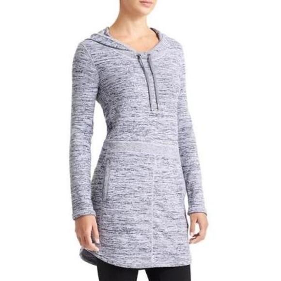 Athleta Techie Sweat Popover Dress Navy Heather hooded pockets 152573 - Picture 7 of 8